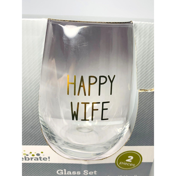 Way to Celebrate Glass Set, Happy Life Happy Wife, Beer and Wine Glass Set - Picture 3 of 6